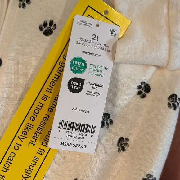 ⭐️NWT - Carter's Cream and Black Paw Print One Piece - Picture 8 of 10